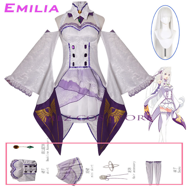 Anime Cosplay Dresses - 에밀리아 코스프레 애니메이션 Re Zero Kara