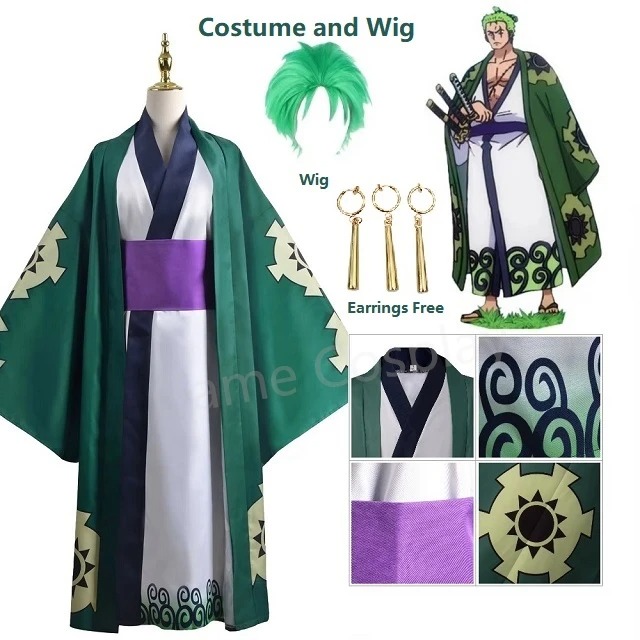 Cosplay Anime Zoro - 녹색 Roronoa Zoro 기모노 코스프레 애니메이션