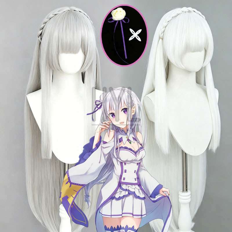 애니메이션 Re: 제로 에밀리아 코스프레 가발 실버 화 - Cosplay Anime White Hair 리뷰 및 가격