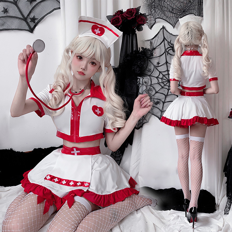 여성 간호사 코스프레 의상 레드 화이트 탑 스커트 모자 - Anime Cosplay Nurse 리뷰 및 가격