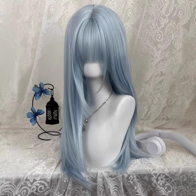 파스텔 라이트 블루 롱 스트레이트 가발 (두꺼운 앞머리 - Anime Cosplay Thick 리뷰 및 가격