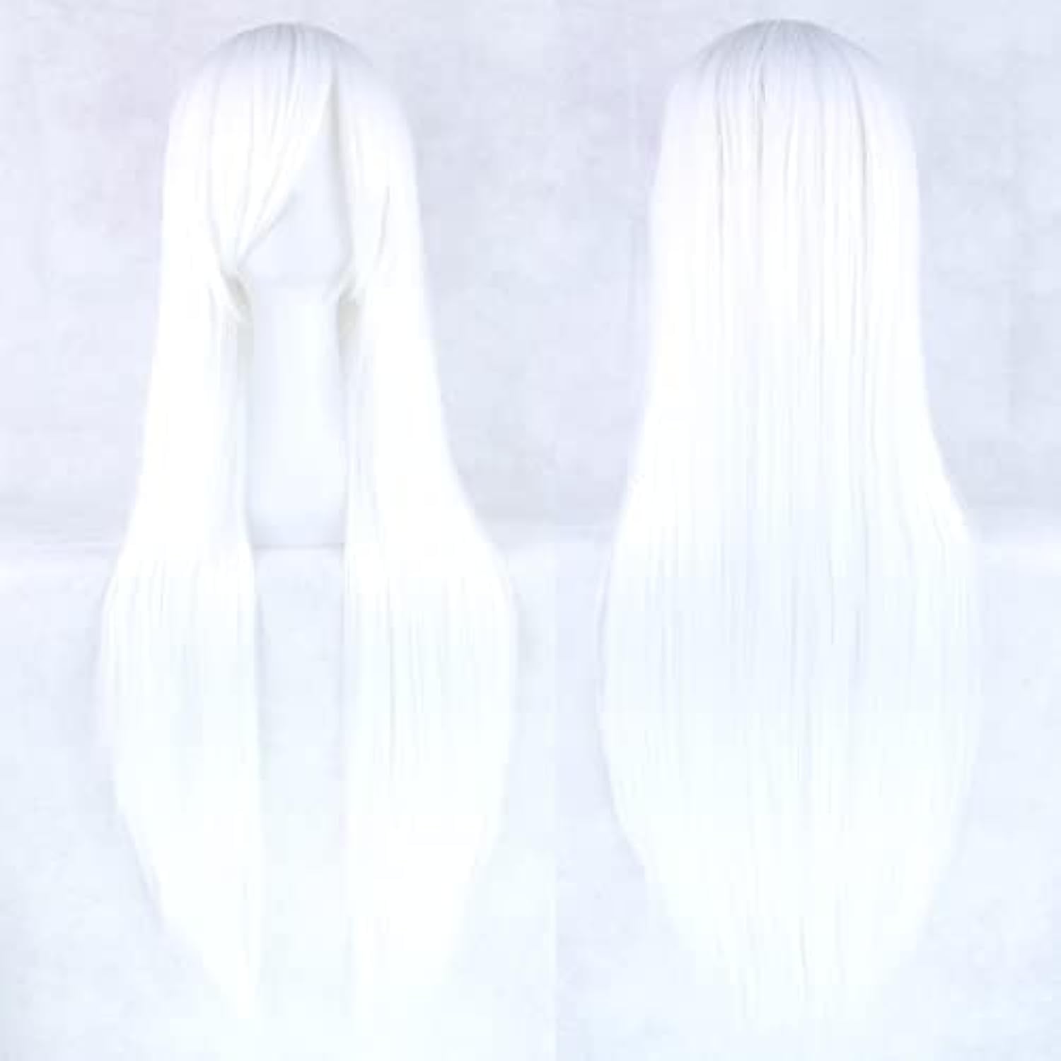 80cm 긴 직선 자연 머리 코스프레 가발과 앞머리 다 - Cosplay Anime White Hair 리뷰 및 가격