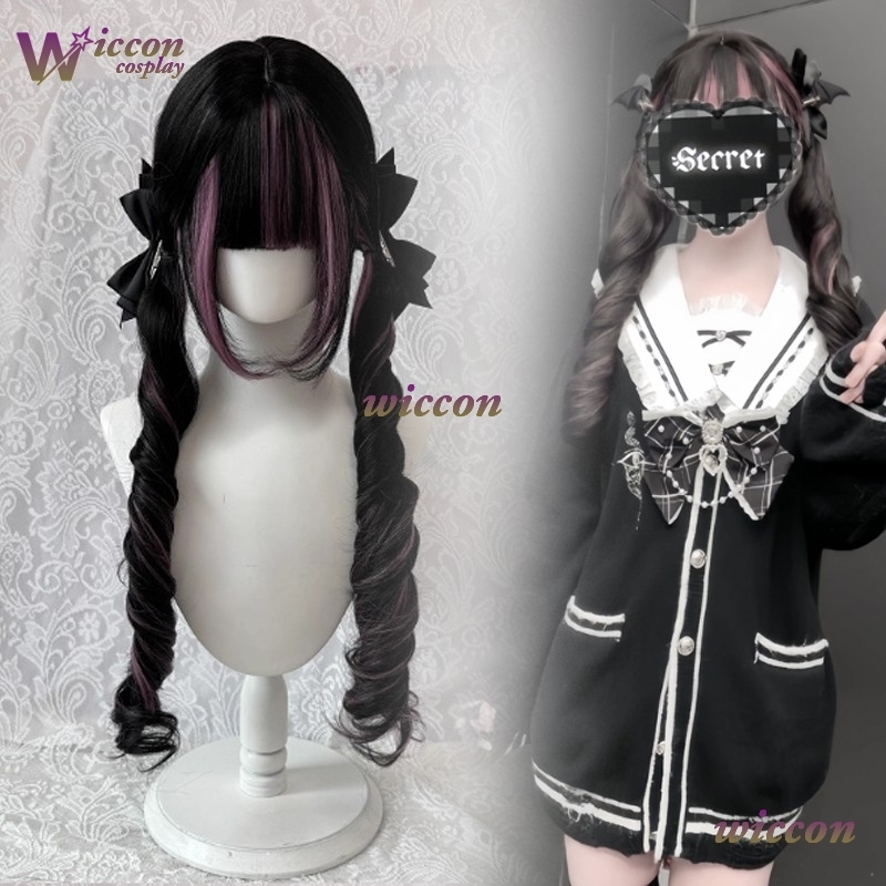 만화 ‌ 검은색 가발 핑크색 코스프레 가발 앞머리가 있 - Cosplay Anime Black Hair 리뷰 및 가격